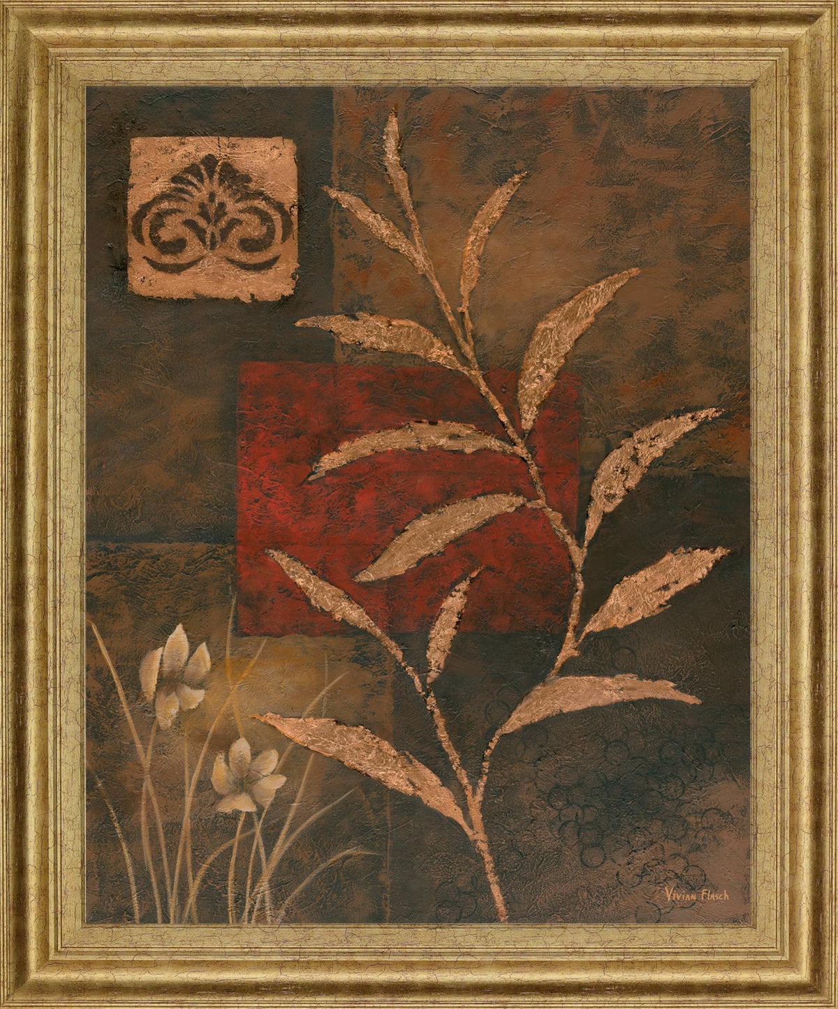 Bronzed Botanical - 28" x 34" Framed Wall Art - Orange