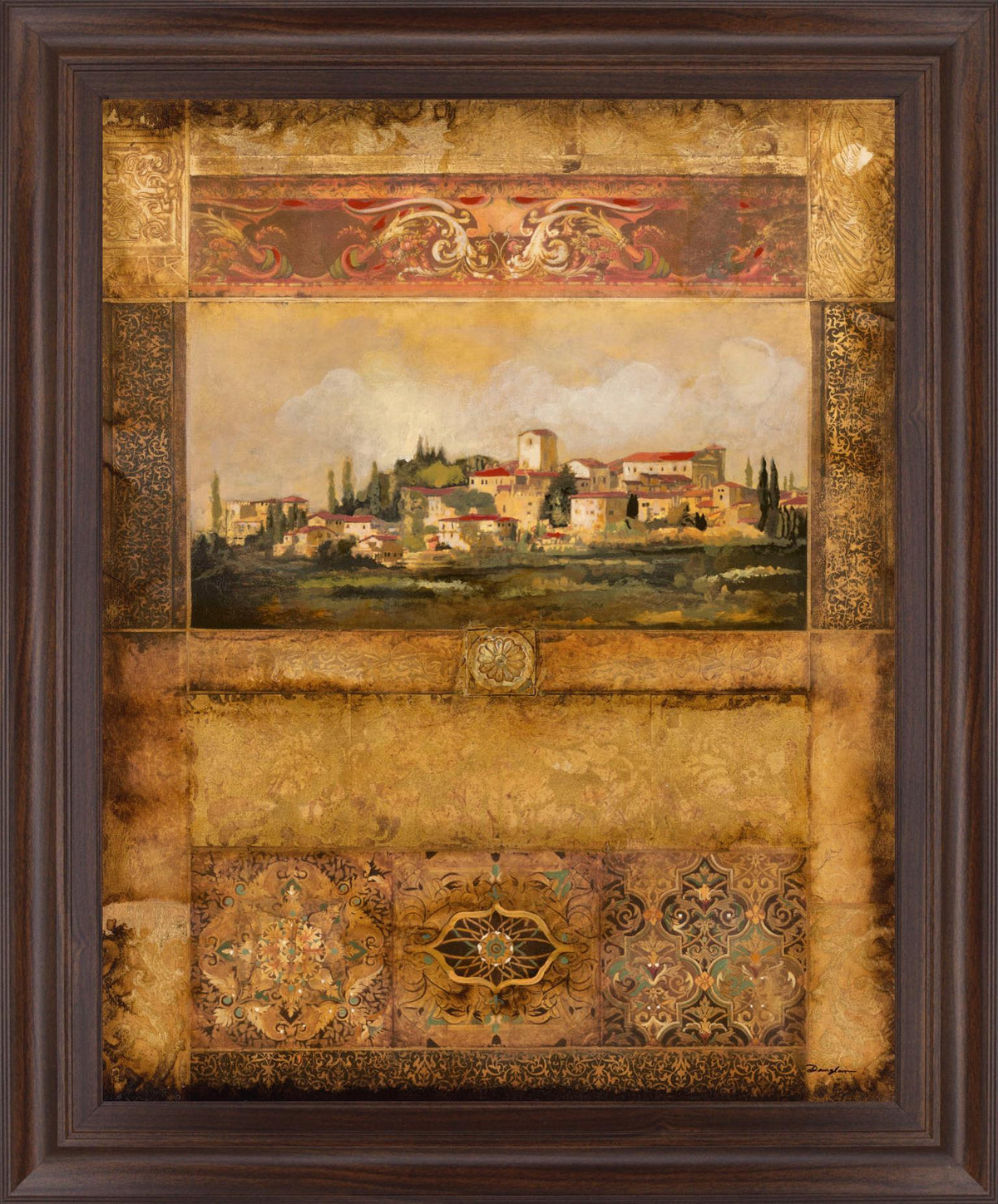 Tuscan Village Mosaic - 28" x 34" Framed Wall Art - Dark Brown