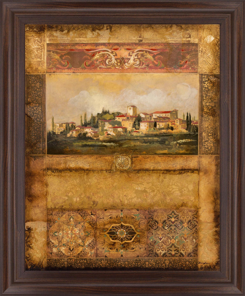 Tuscan Village Mosaic - 28" x 34" Framed Wall Art - Dark Brown