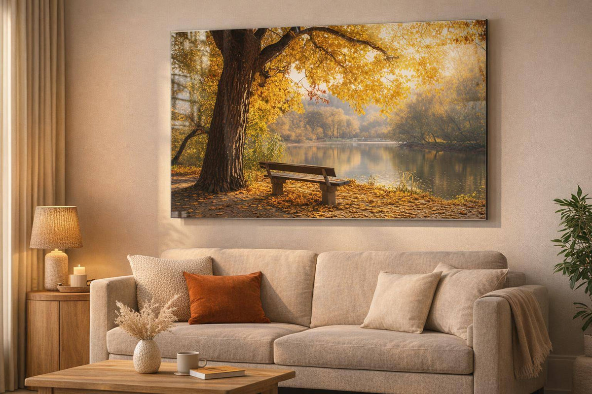 Autumn Lakeside Tempered Glass With Foil - Gold / Brown
