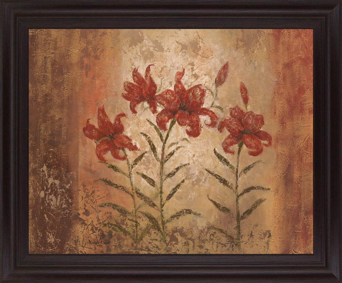 Amber Lily Trio - 28" x 34" Framed Wall Art - Light Brown