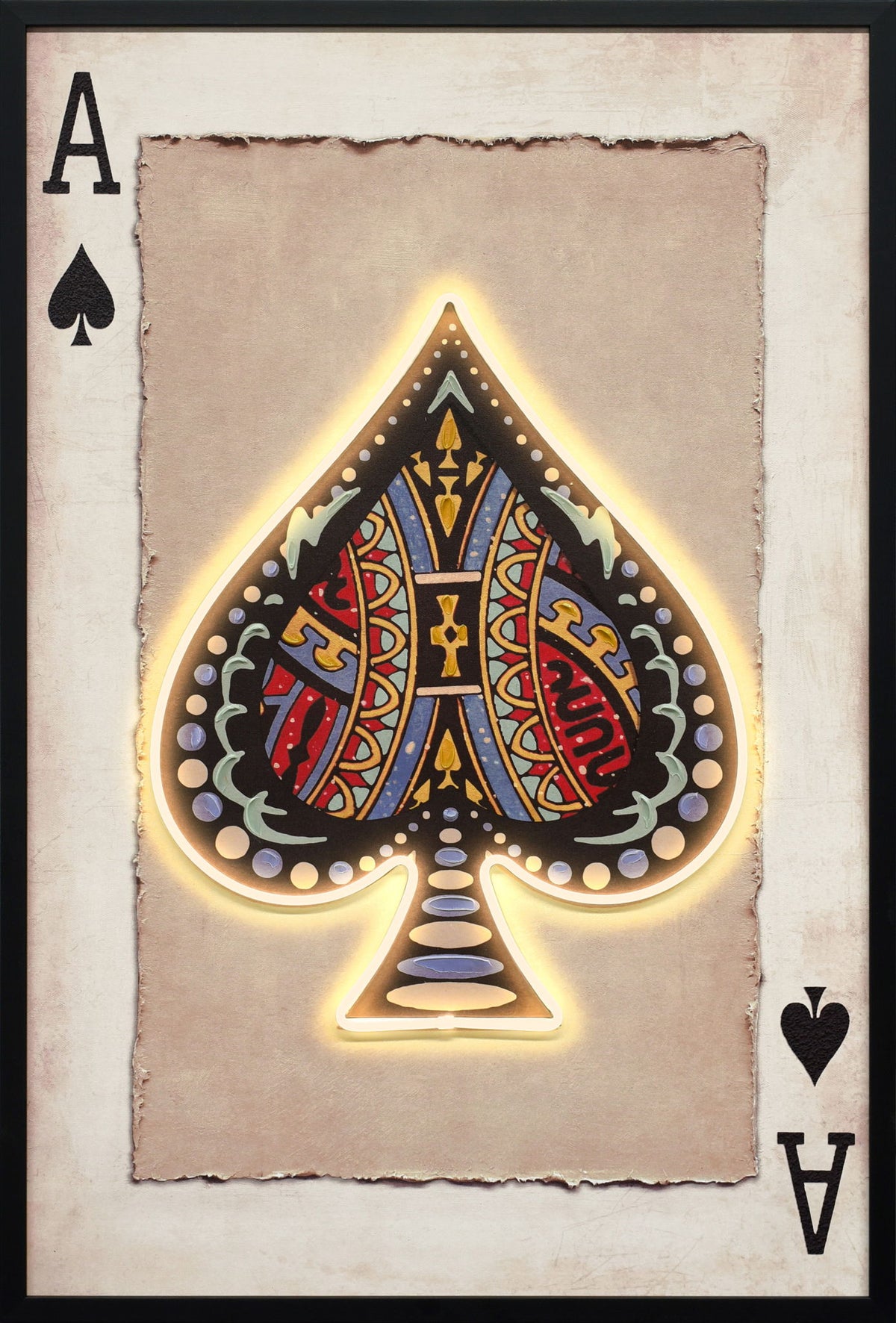 Royal Card II Hand-Embellished LED Canvas In Frame - Black / Beige