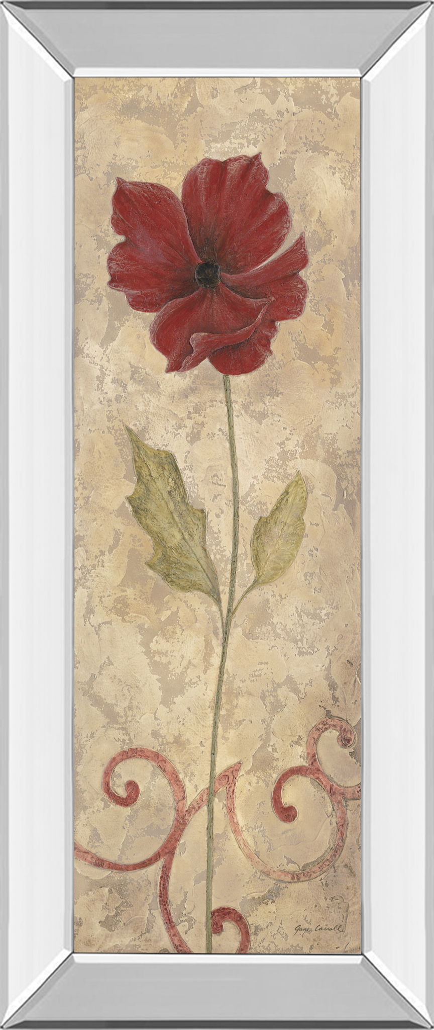 Flower II - Mirrored Framed Print Wall Art - Beige