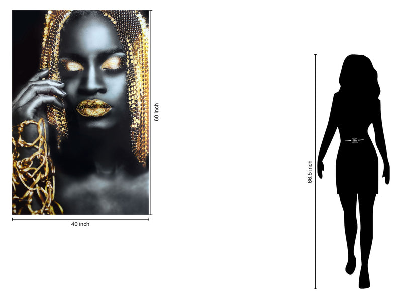 Temp Glass With Foil & Rhinestones - Woman Gold Hair - Black