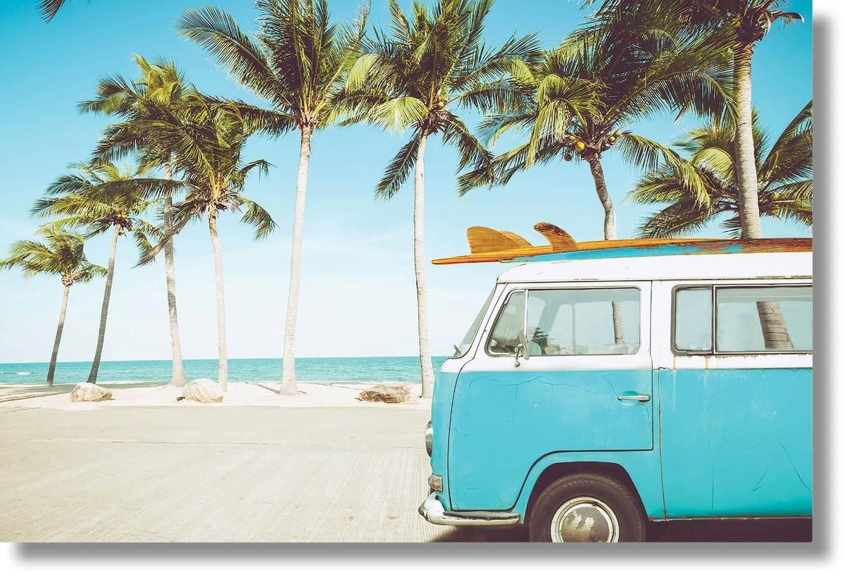 Surfside Palm Ride - 40" x 60" Framed Wall Art - Light Blue