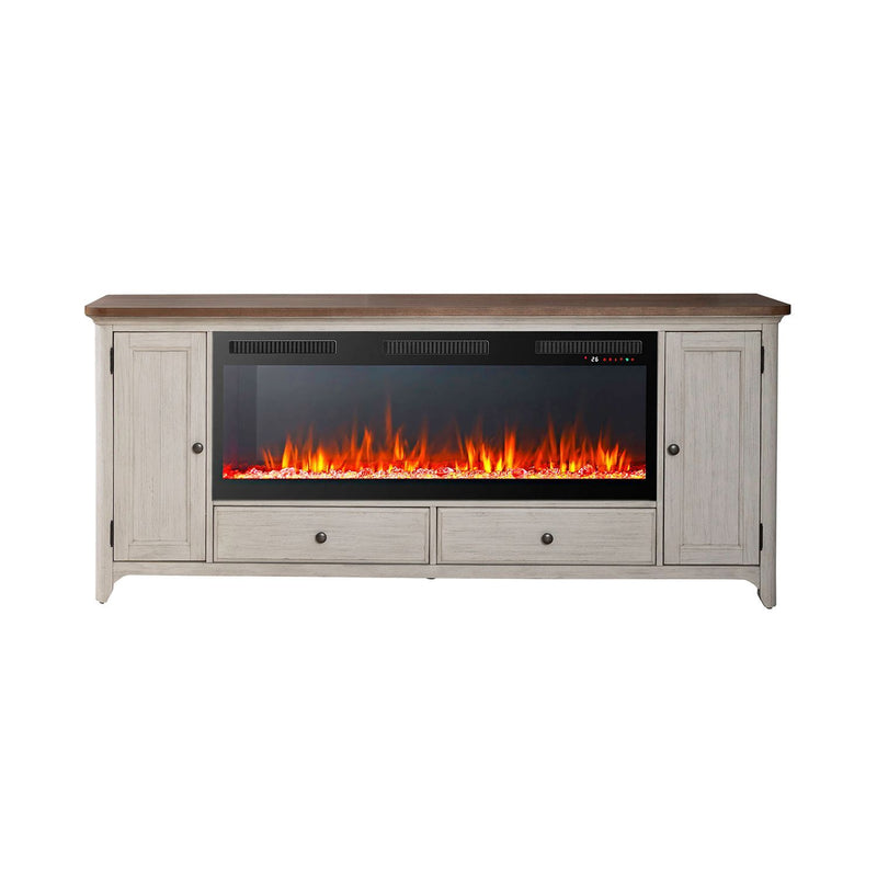 Fireplace TV Consoles - 80" Console With Fire FTS Set - Brown / White