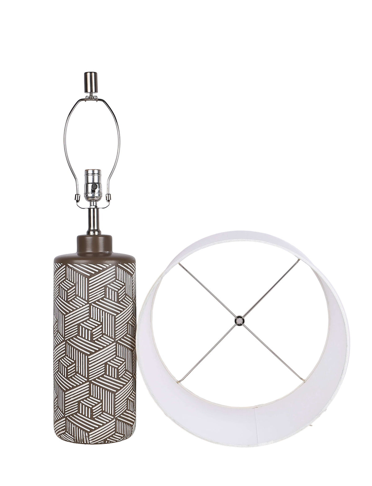 "Geometric Harmony" Ceramic Table Lamp (Set of 2) - Brown / White