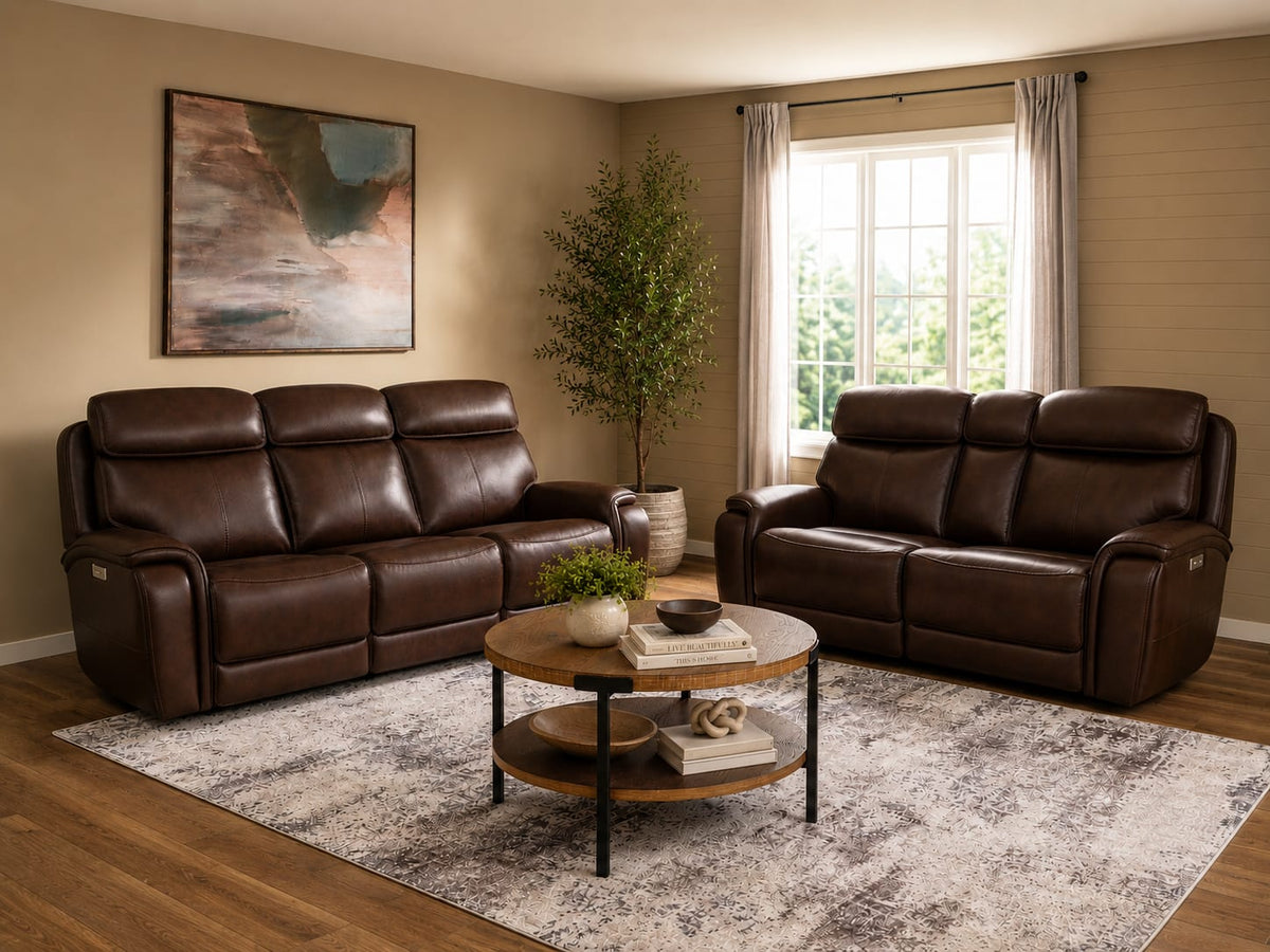 Flexsteel Walker Power Reclining Sofa w/ Console, Power Headrest & Lumbar