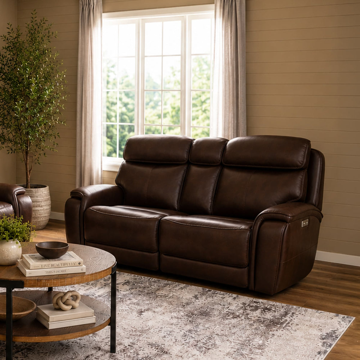 Flexsteel Walker Power Reclining Loveseat w/ Console, Power Headrest & Lumbar