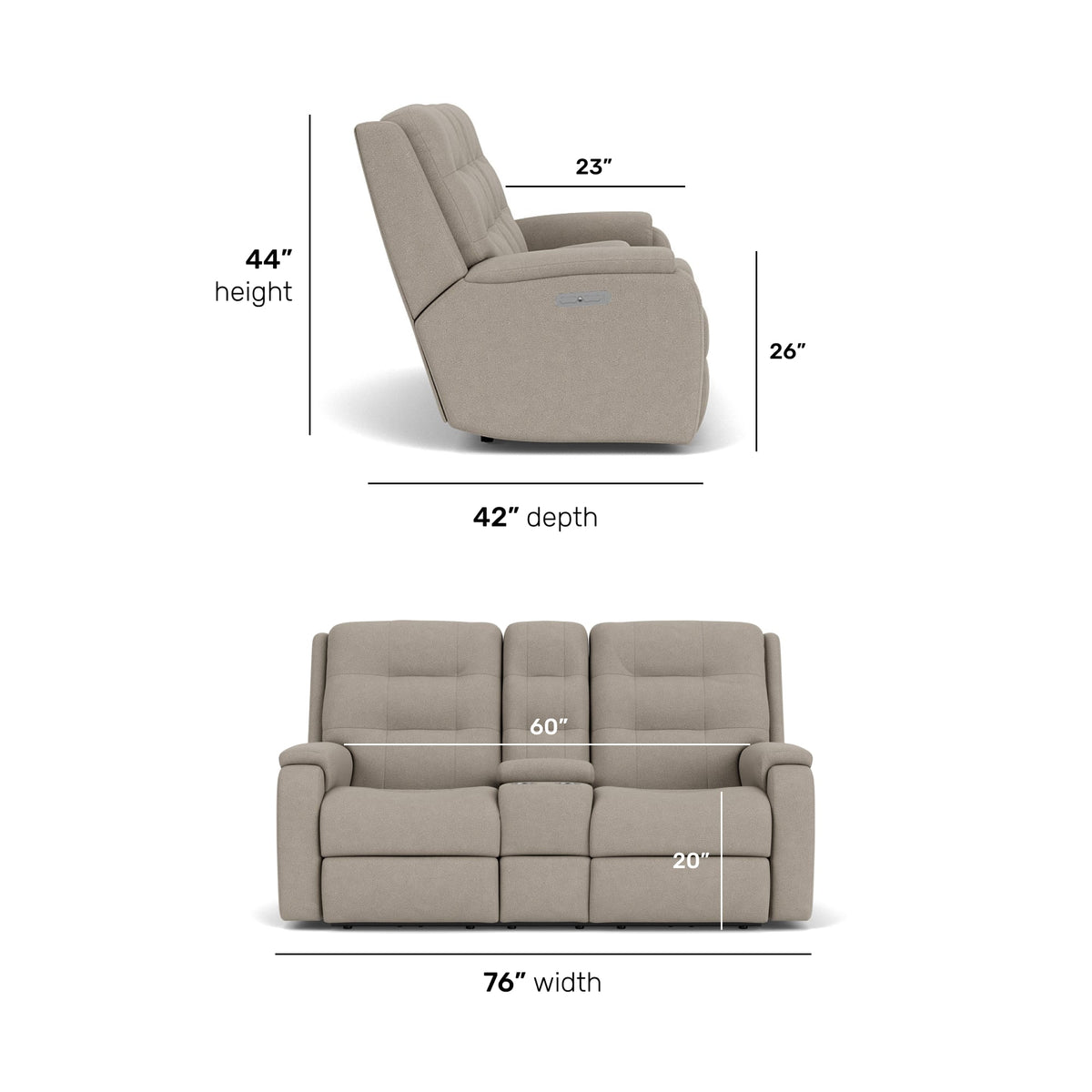 Flexsteel Arlo Power Reclining Loveseat with Console, Power Headrest & Lumbar