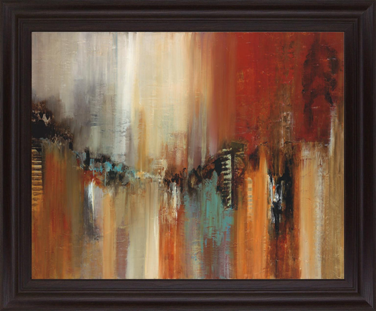 Fiery Skyline - 28" x 34" Framed Wall Art - Dark Red