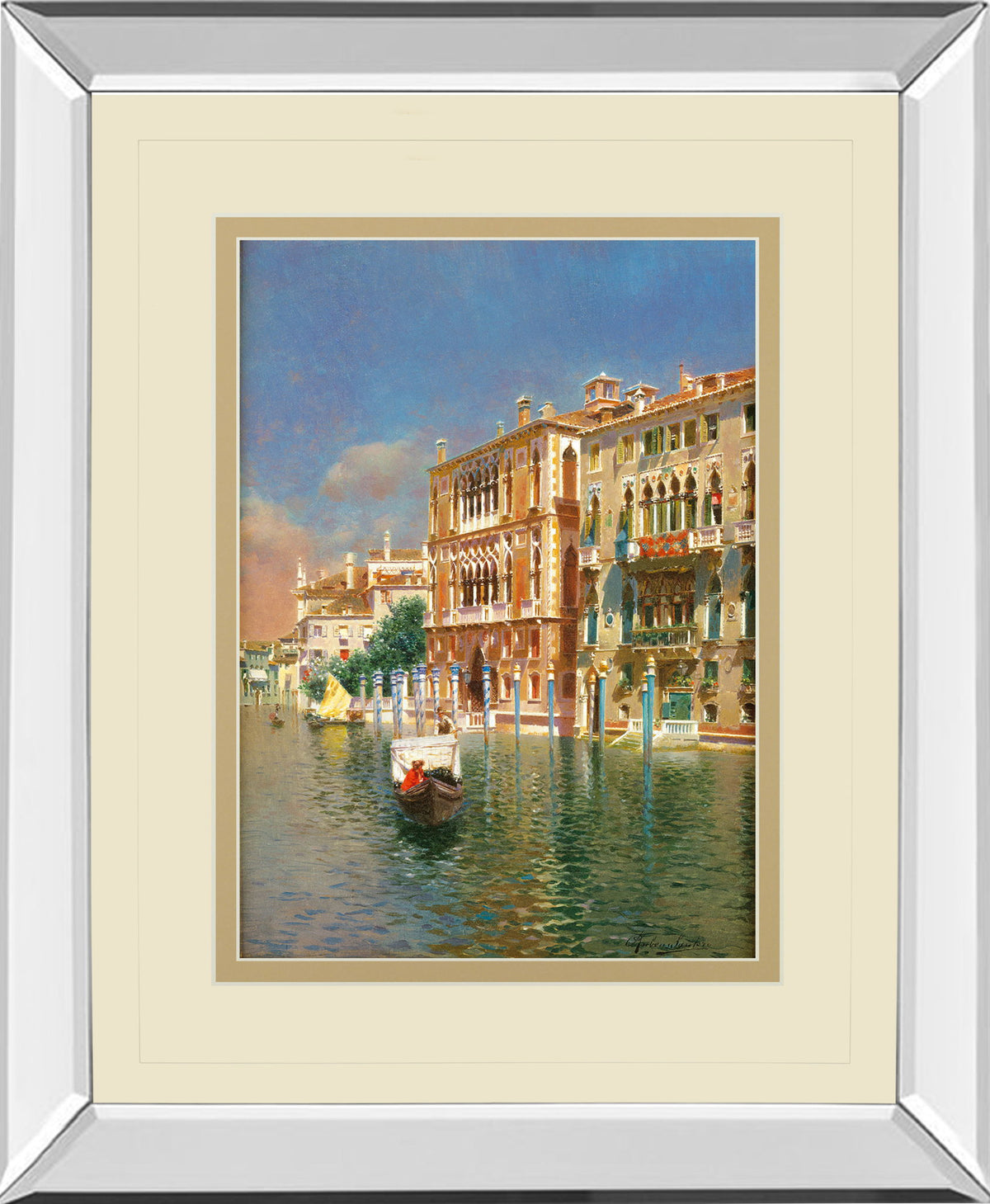 The Grand Canal, Venice By Rubens Santora - Mirror Framed Print Wall Art - Beige