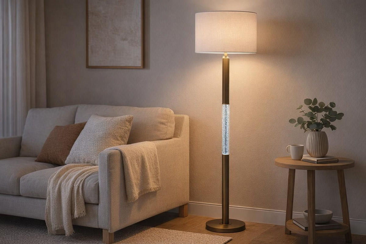 Golden Brilliance Metal & Seeded Crystal Floor Lamp With Night Light - Matte Golden Bronze