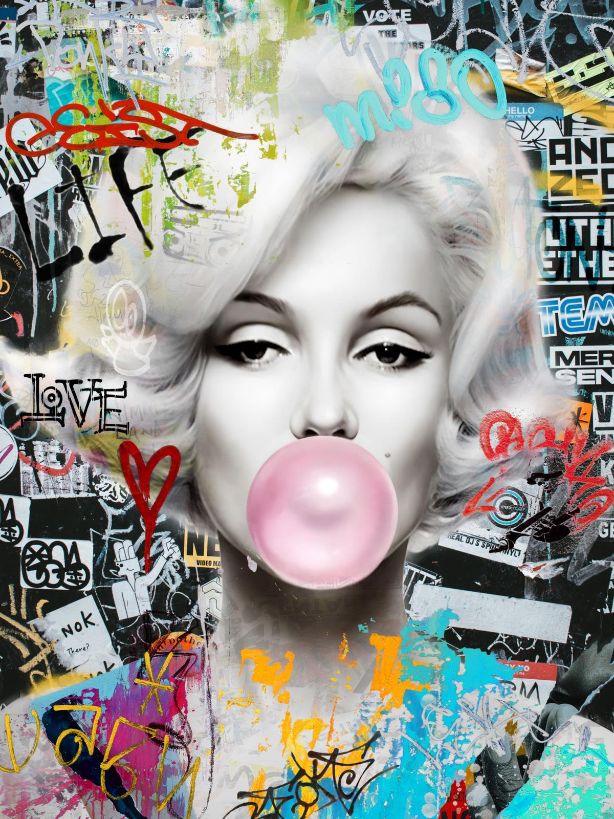 Graffiti Bubble Icon - 36" x 48" Framed Wall Art - Pink