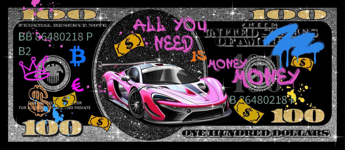 Glitzy Racer Dream - 28" x 63" Framed Wall Art - Black