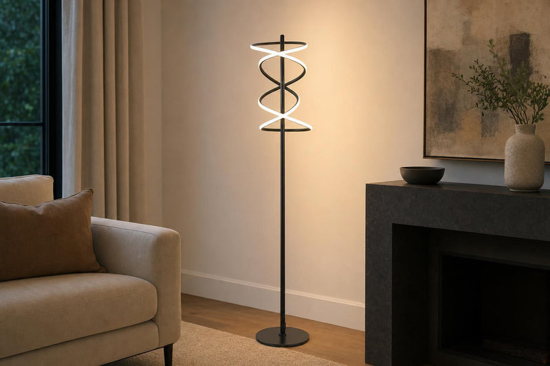 "Helix Radiance" LED Metal Floor Lamp - Matte Black