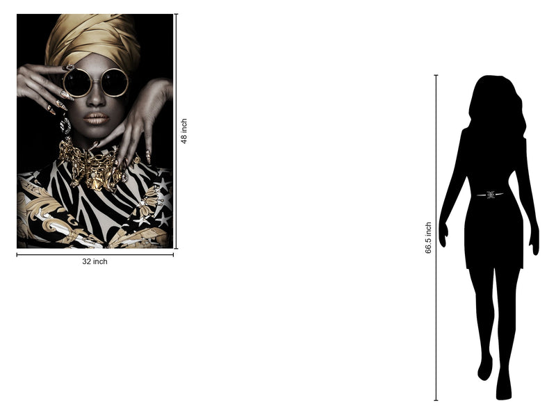 Golden Vogue Muse - 32" x 48" Framed Wall Art - Black