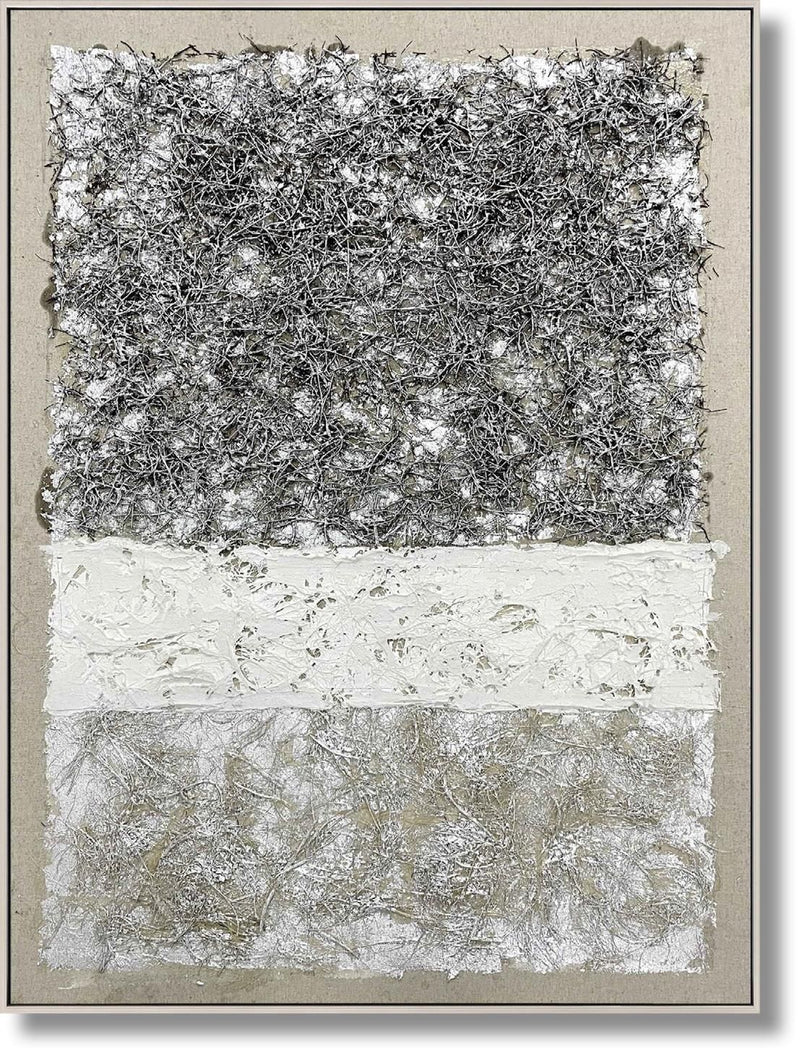 Tundra Texture Layers - 36" x 48" Framed Wall Art - Pearl Silver