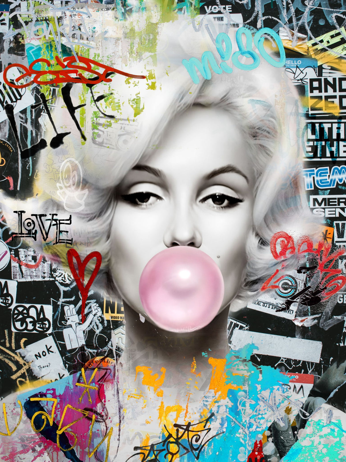Graffiti Bubble Icon - 36" x 48" Framed Wall Art - Pink