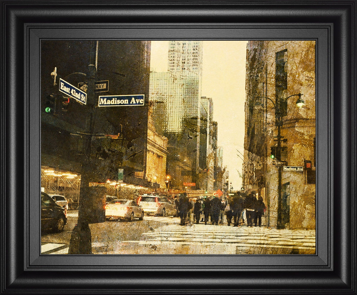 New York Streets By Acosta - Framed Print Wall Art - Light Brown