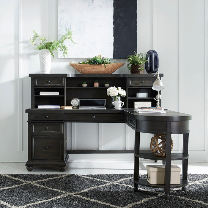 Harvest Home - L Shaped Desk Set With Hutch - Black