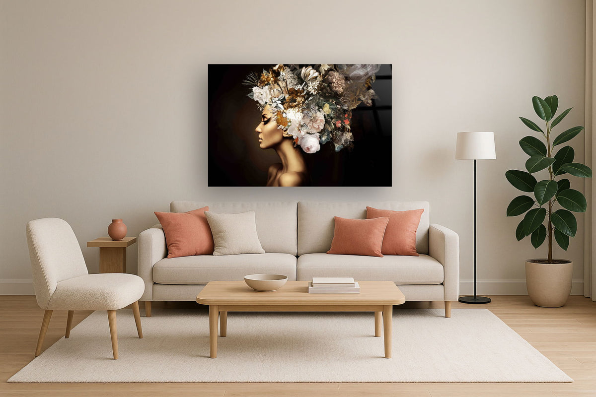 Opulent Flora Muse - 40" x 60" Framed Wall Art - Dark Brown