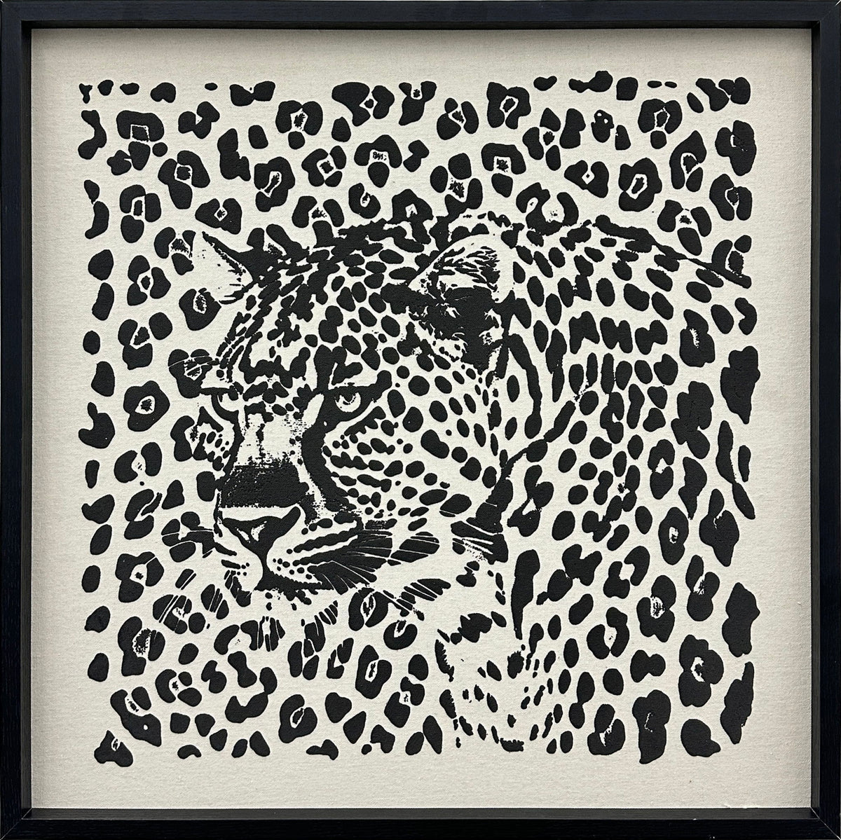 Shadow Leopard Puff Printed Canvas In Frame - Black / Ivory