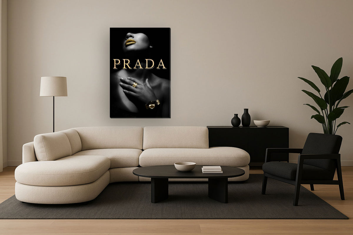 Gilded Shadow Glamour - 32" x 48" Framed Wall Art - Black