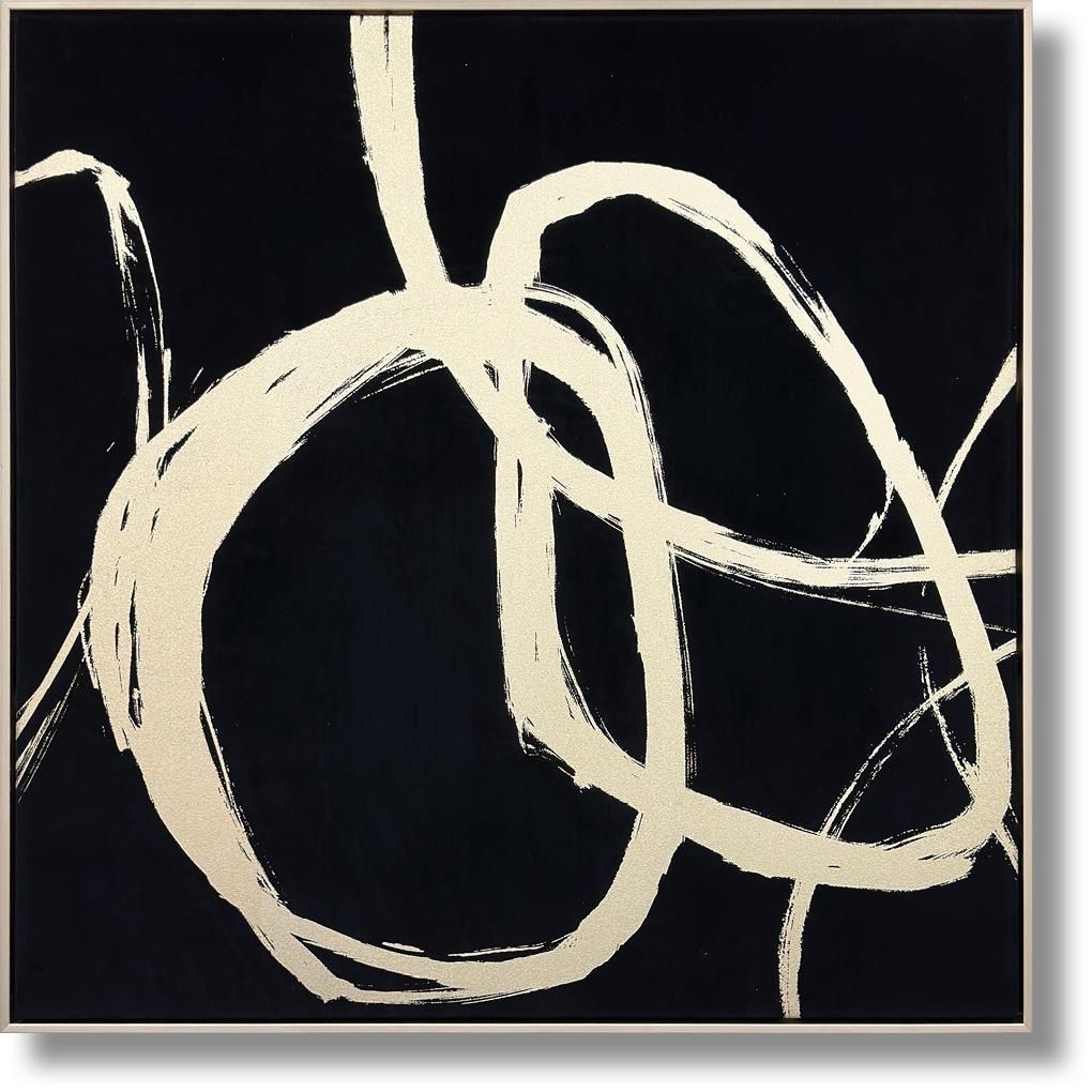 Ivory Whirl Flow - 32" x 32" Framed Wall Art - Black