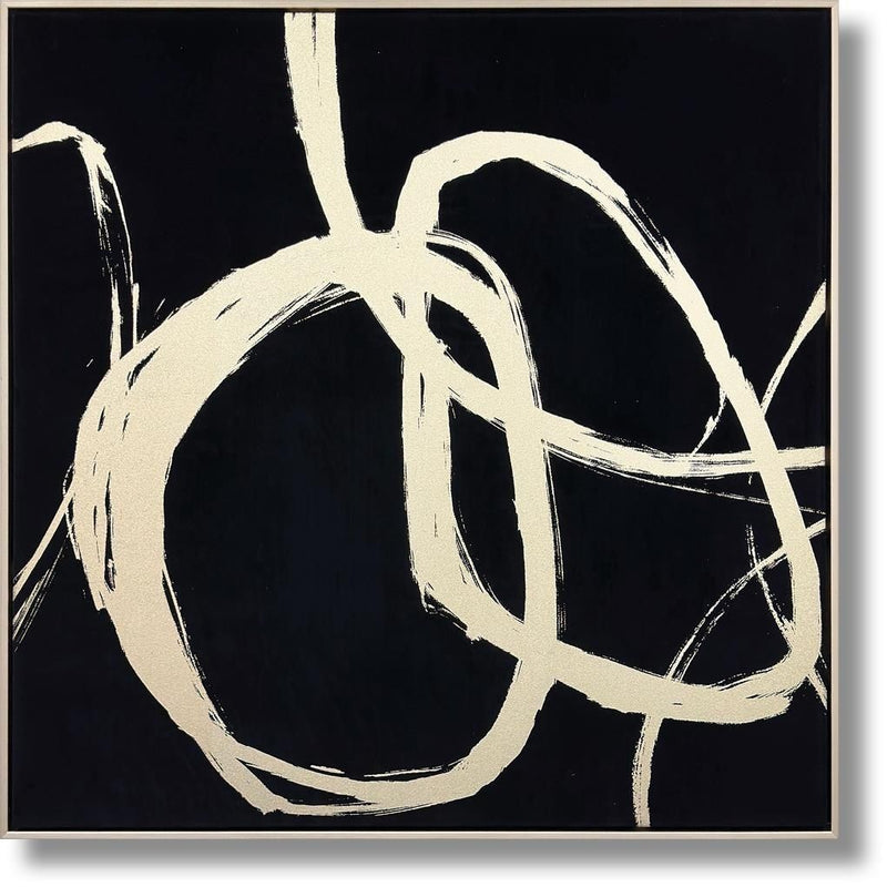 Ivory Whirl Flow - 32" x 32" Framed Wall Art - Black