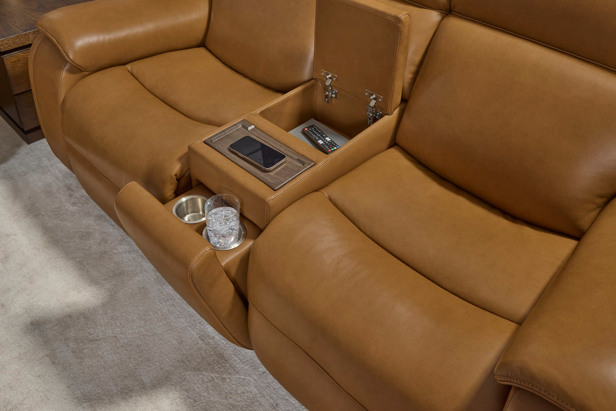 Flexsteel Ziggy Power Reclining Loveseat with Console, Power Headrest, Lumbar, Heat & Massage
