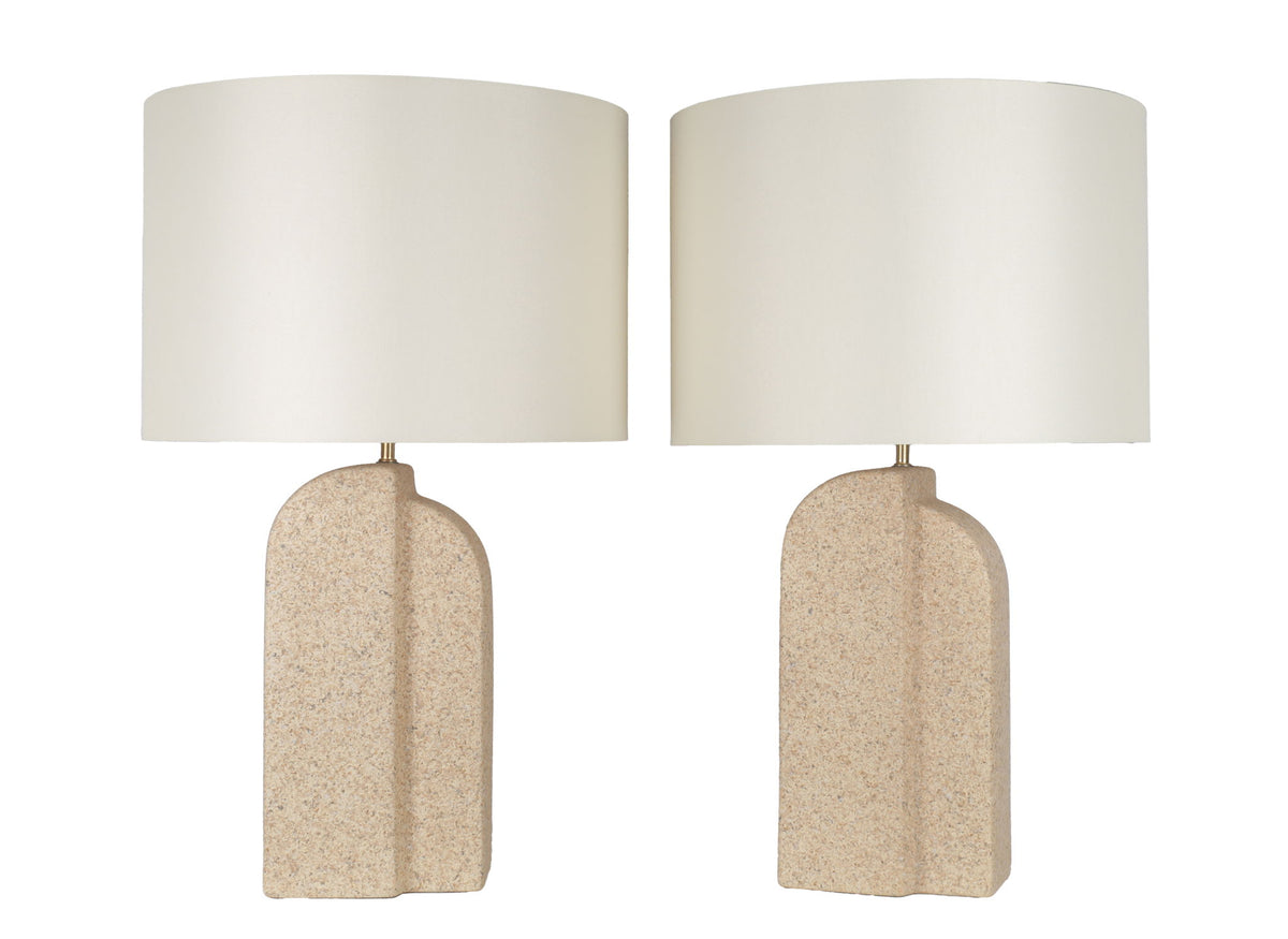 Sculpted Sandstone Ceramic Table Lamp (Set of 2) - Natural Rock
