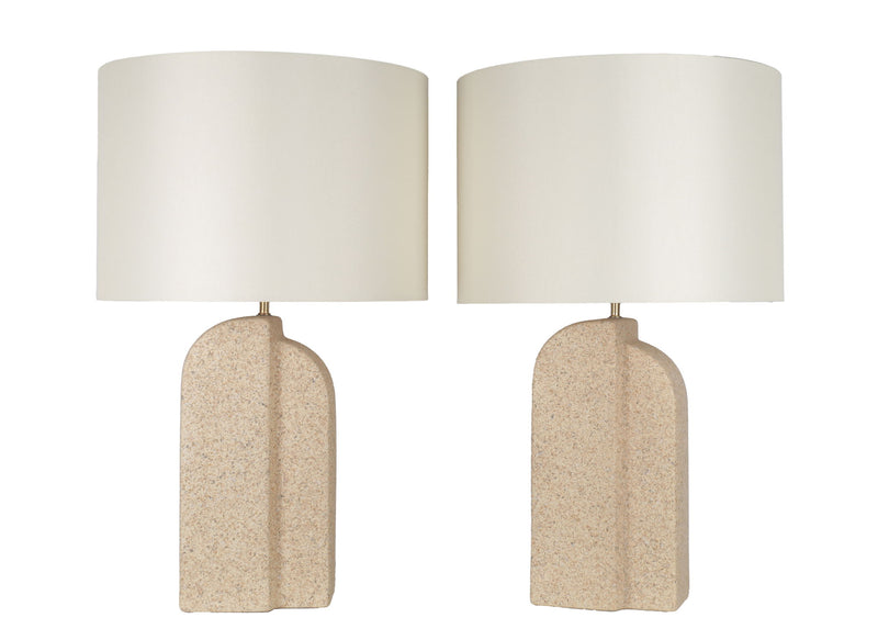 Sculpted Sandstone Ceramic Table Lamp (Set of 2) - Natural Rock