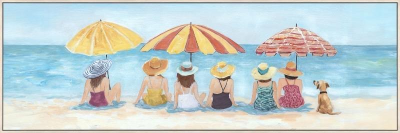 Seaside Sunhats Gathering - 20" x 60" Framed Wall Art - Blue