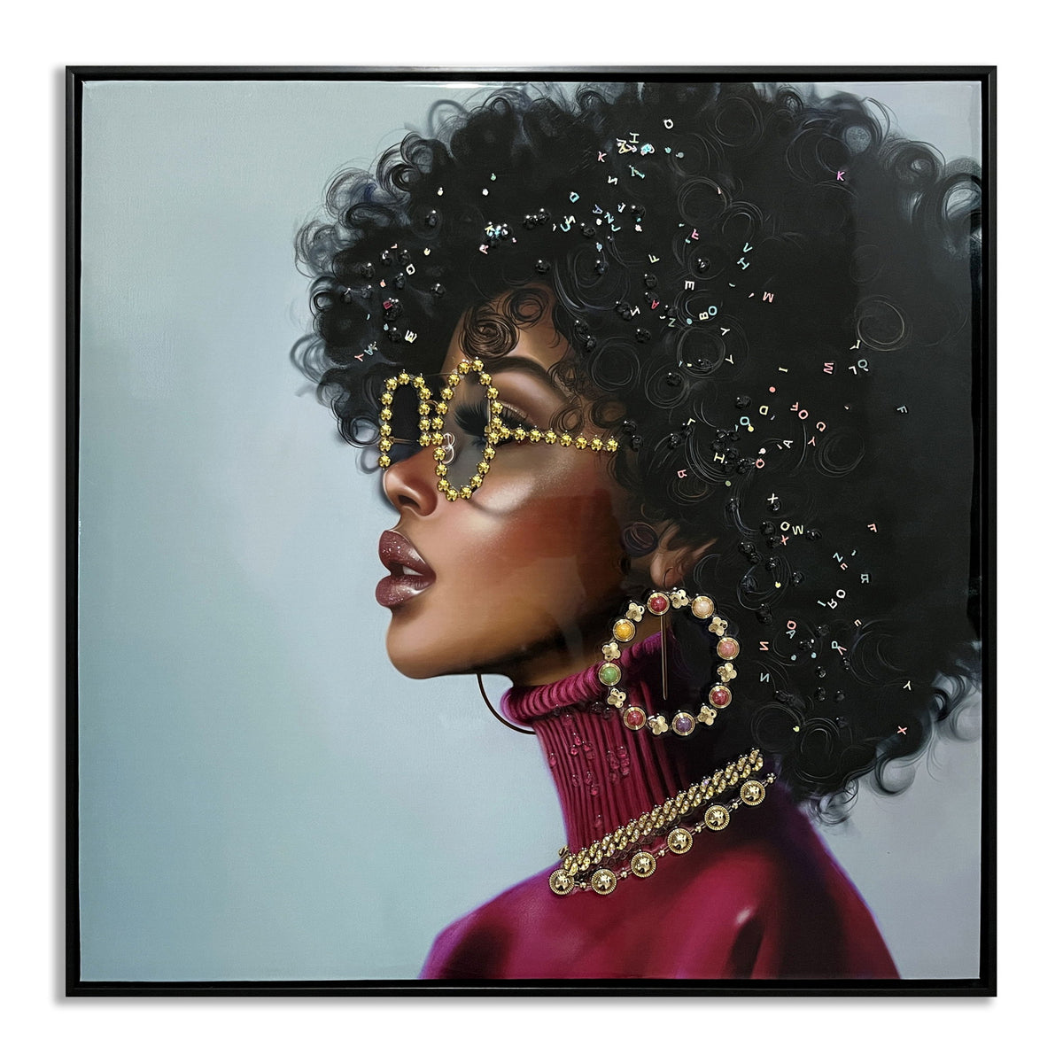Glamour Muse - 25" x 25" Framed Wall Art - Dark Gray