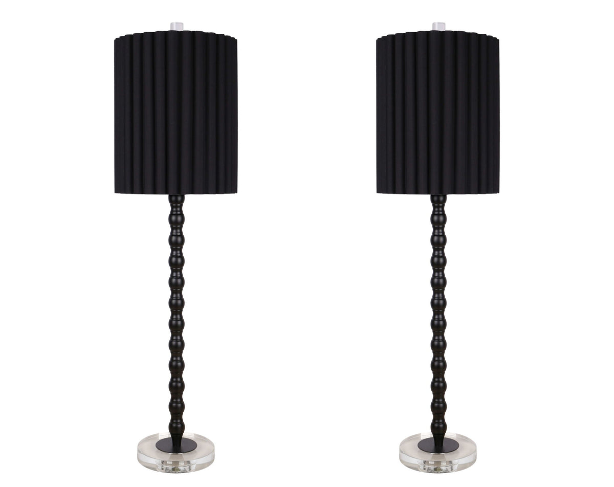 "Obsidian Elegance" Metal Buffet Lamp (Set of 2) - Black / Clear Crystal