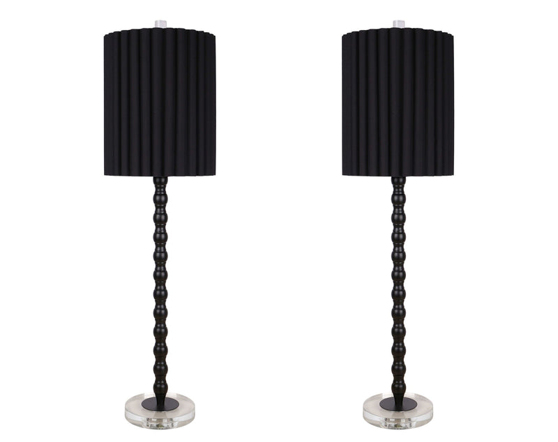 "Obsidian Elegance" Metal Buffet Lamp (Set of 2) - Black / Clear Crystal