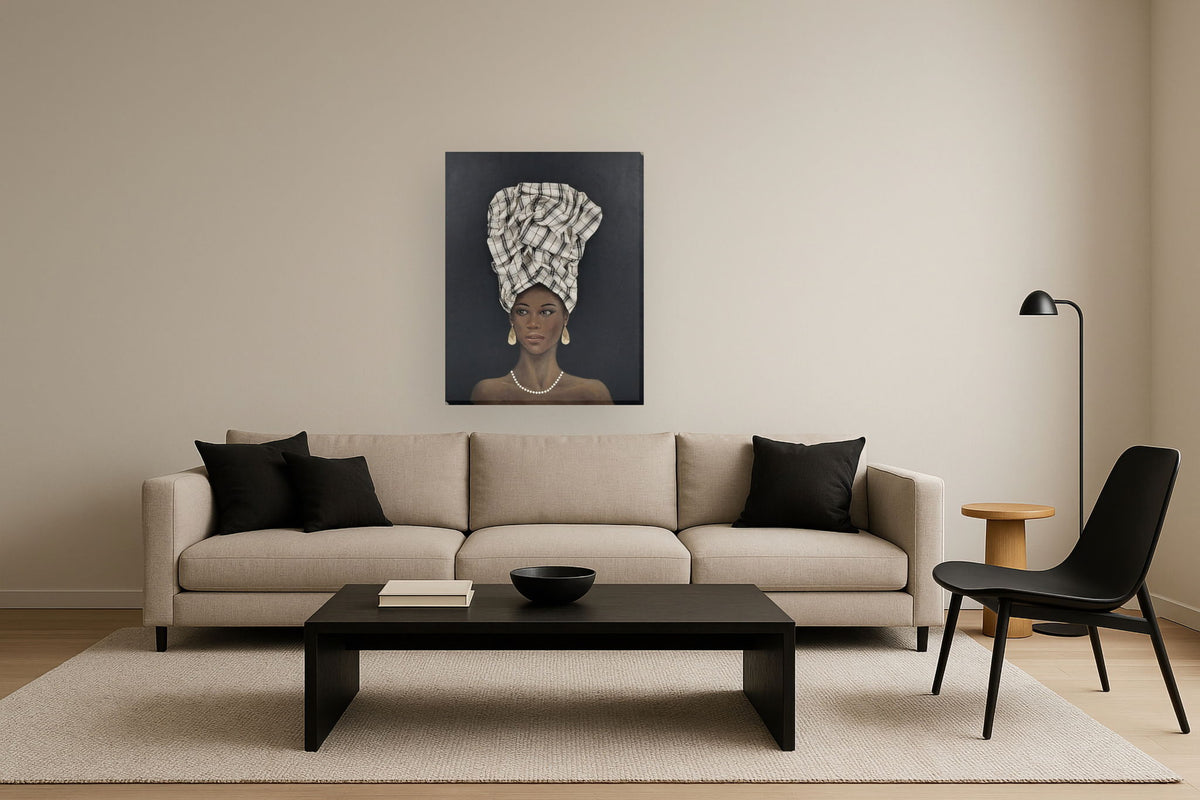 Plaid Elegance Portrait - 36" x 48" Framed Wall Art - Black