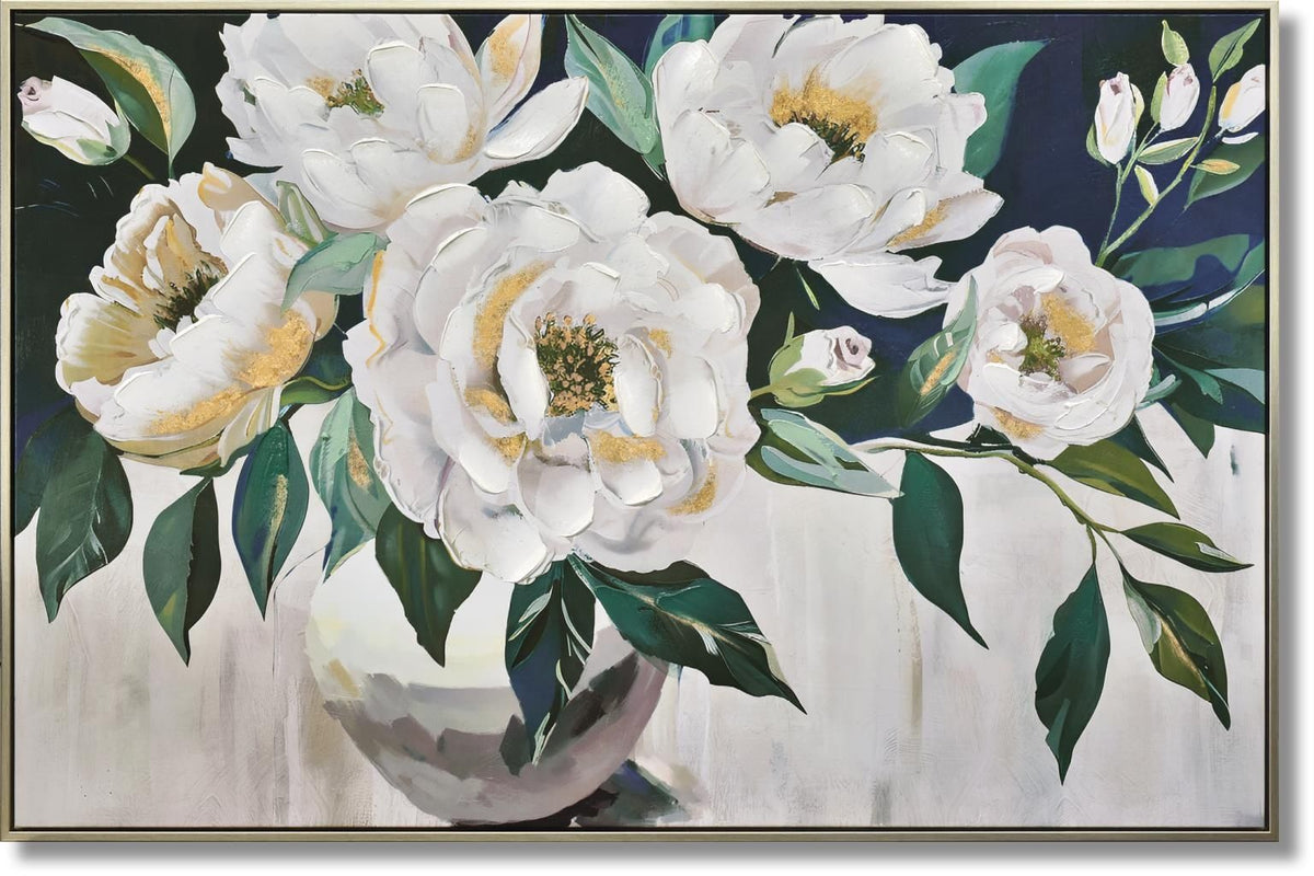 Ivory Bloomscape - 32" x 47" Framed Wall Art - Gray