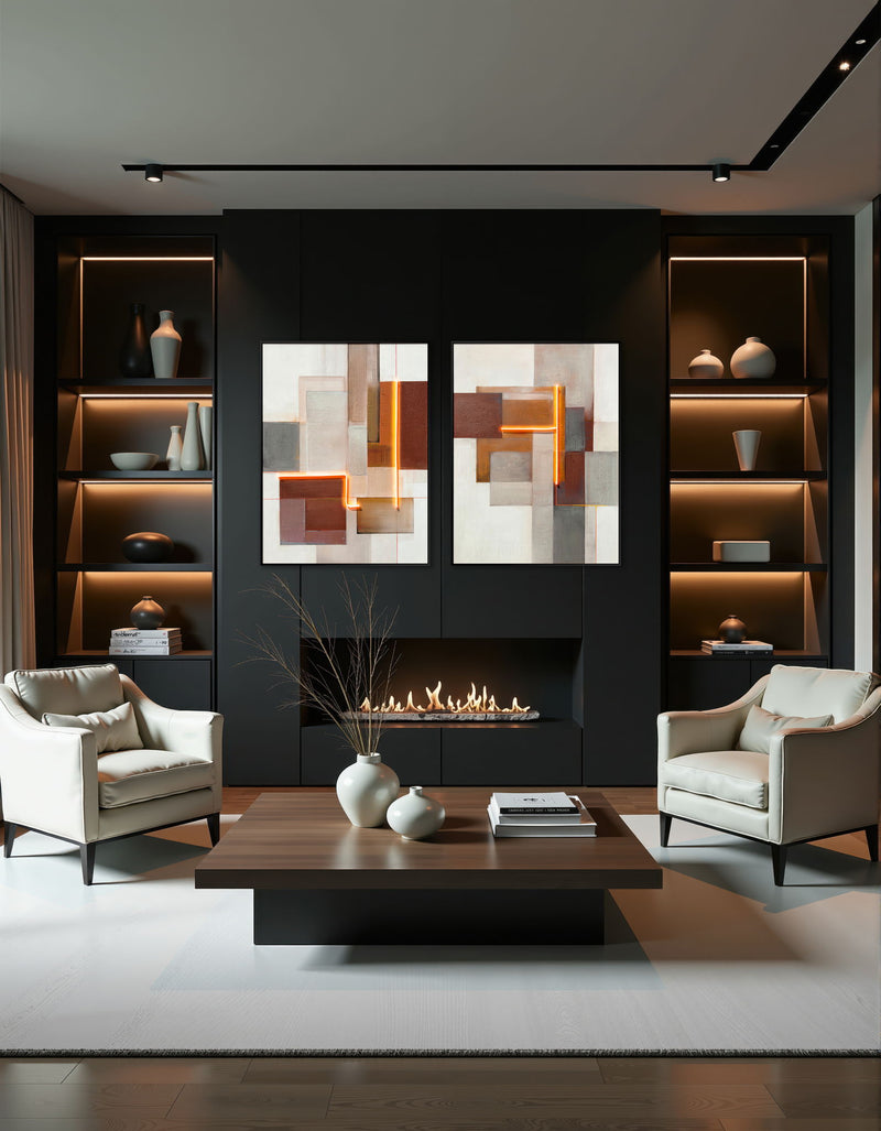 Luminous Grid I Hand-Embellished LED Canvas In Frame - Brown / Ivory