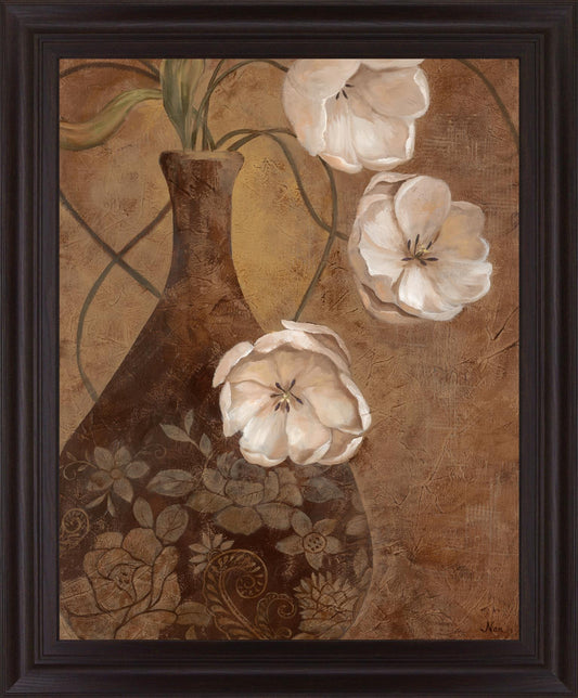 Floral Sepia Elegance - 28" x 34" Framed Wall Art - Dark Brown