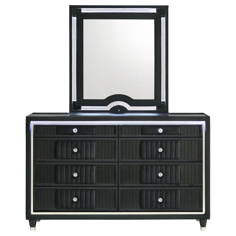 Ravenne 8-drawer Velvet Upholstered LED Dresser and Mirror Black