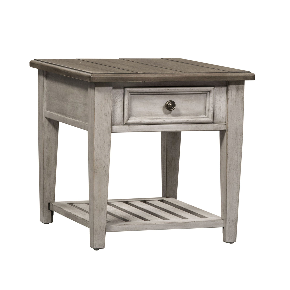Heartland - Drawer End Table - Antique White / Tobacco Tops