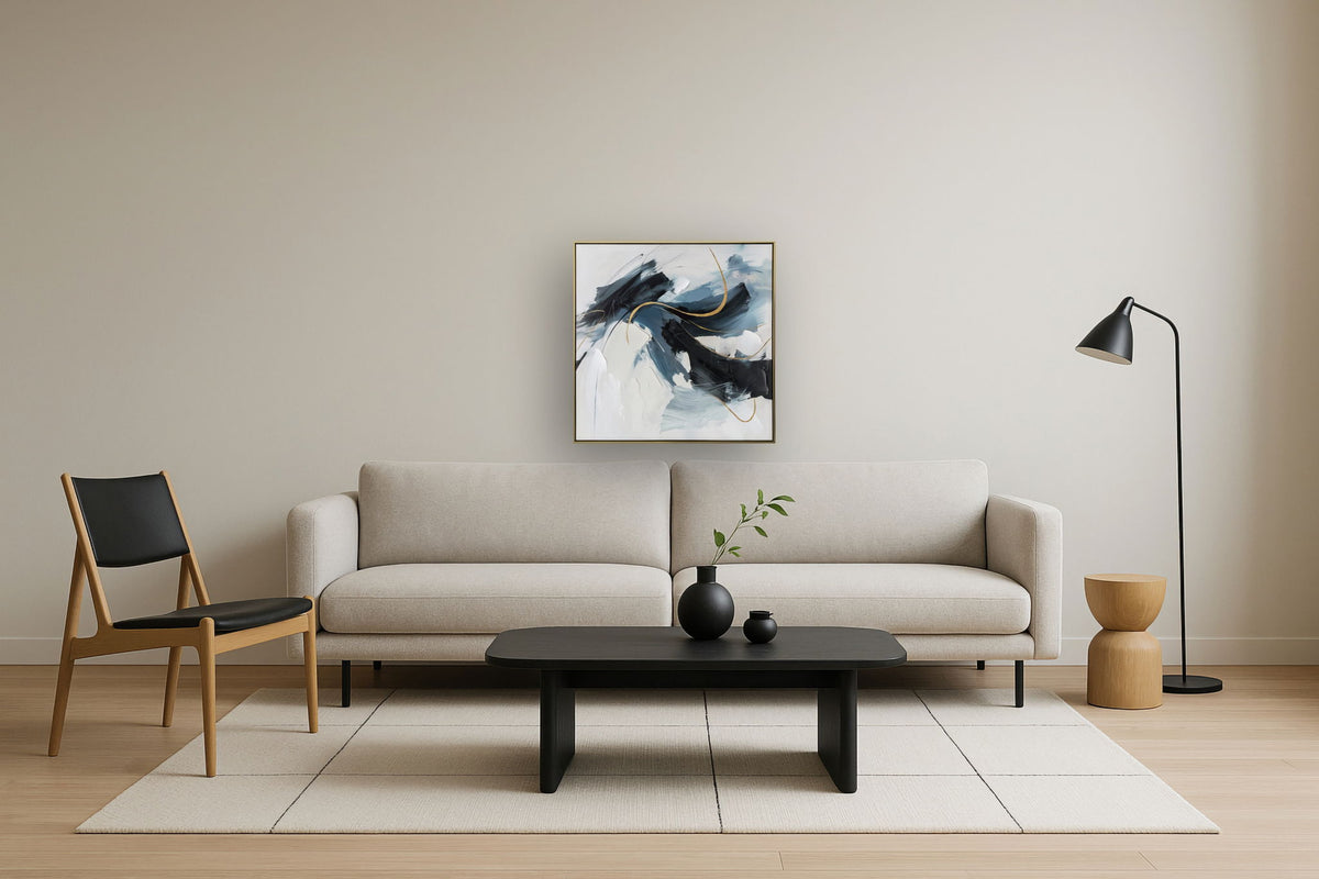 Midnight Drift - 33" x 33" Framed Wall Art - Black / Blue