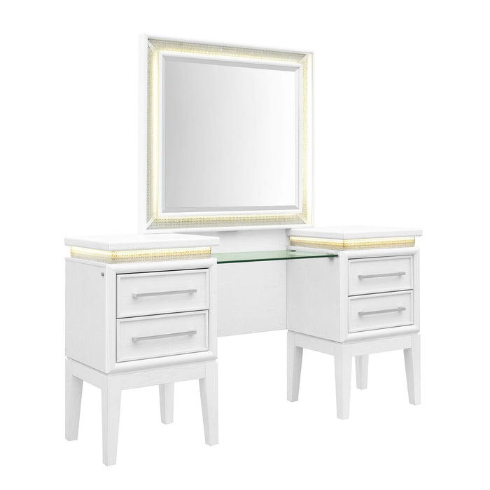 Reflections - Vanity Desk - Pearl White & Rhinestone
