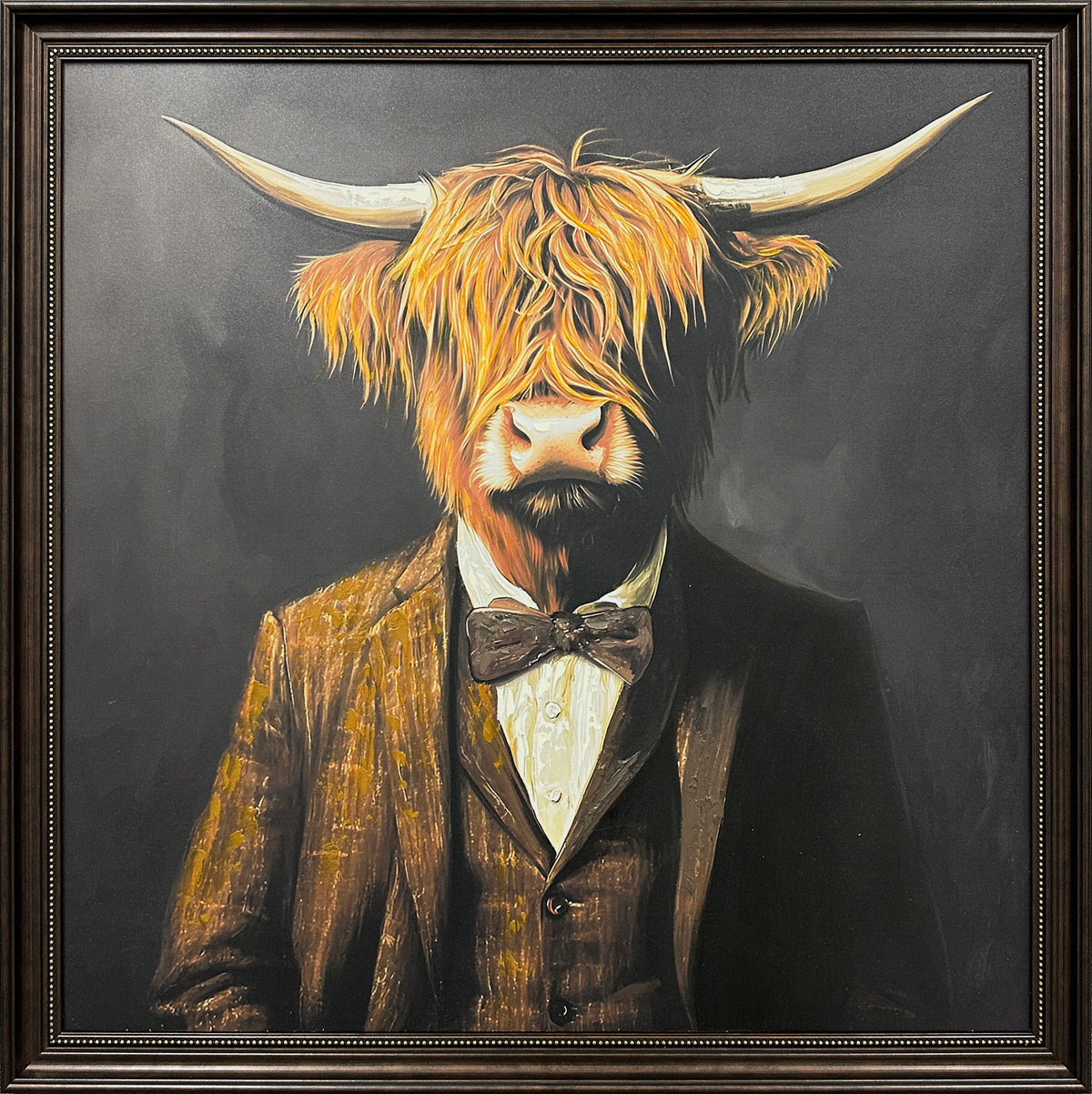 Dapper Highland Hand-Embellished Canvas In Frame - Black / Brown