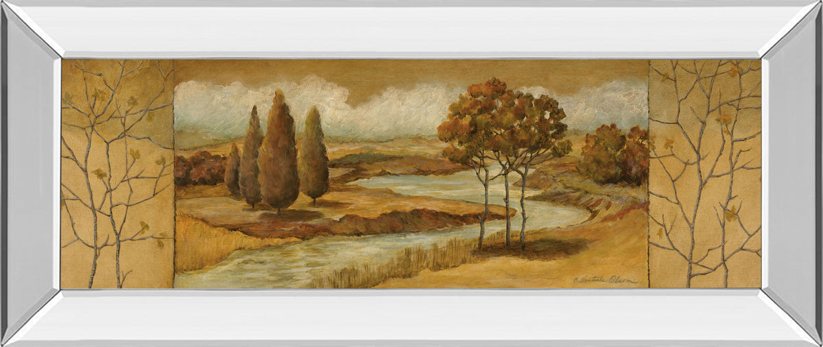 River Scene I - Mirror Framed Print Wall Art - Light Brown