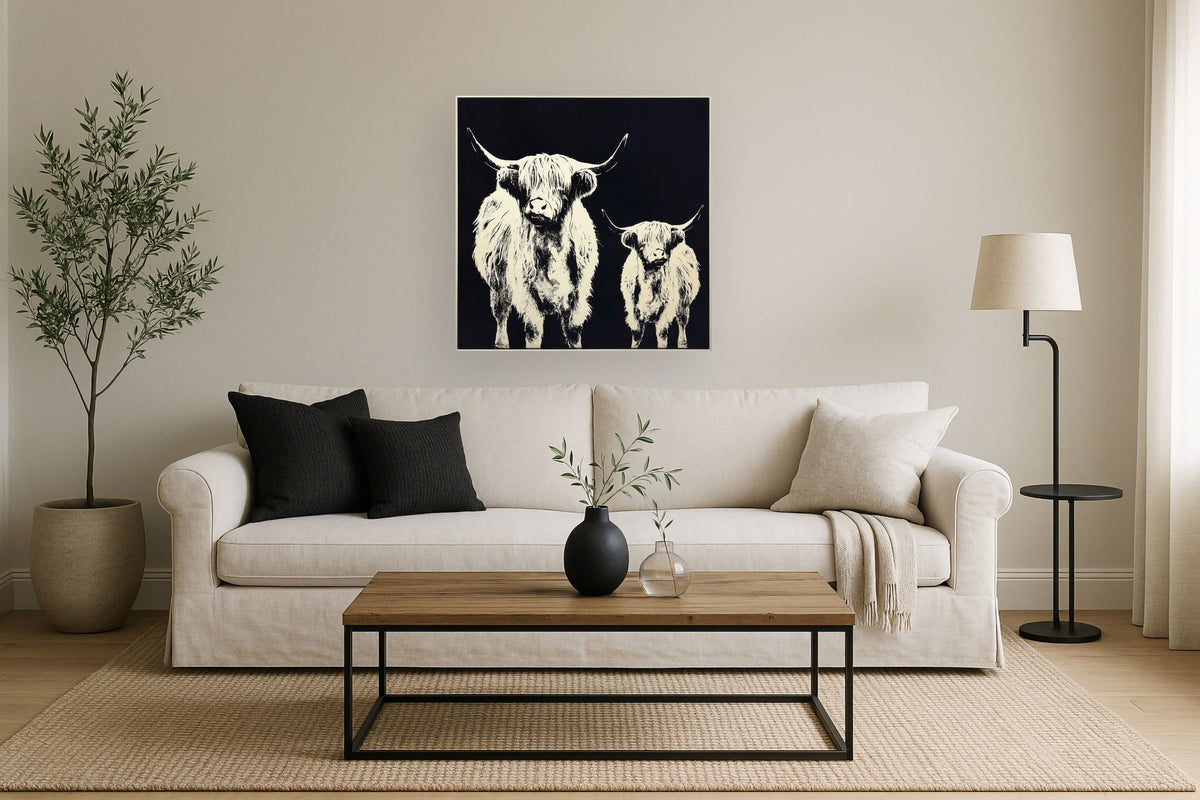 Nocturne Highland Silhouettes - 35" x 35" Framed Wall Art - Black