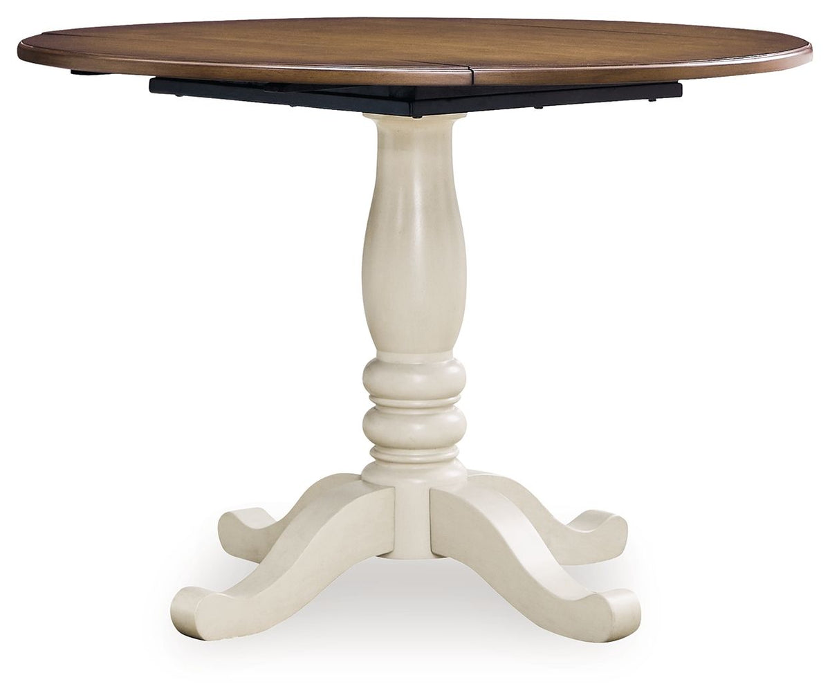 Wirloni - Round Dining Room Drop Leaf Table - Antique White / Brown