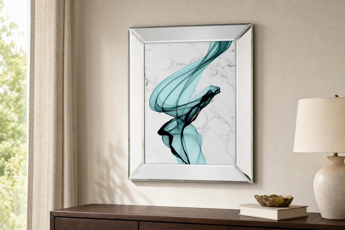 Teal Ribbons I Mirror Framed By Irena Orlov - Light Blue